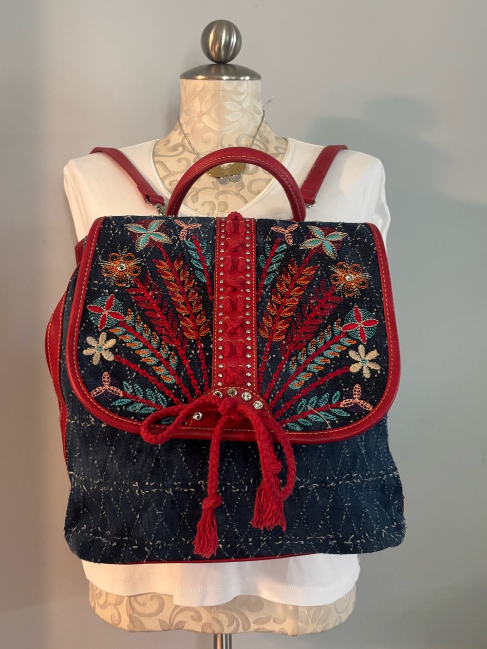 Montana West 4th of July Colors Navy Embroidered Backpack with Red Trim